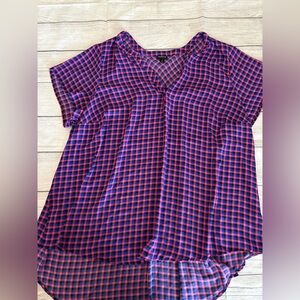 torrid Pink and Blue Plaid V-Neck Blouse